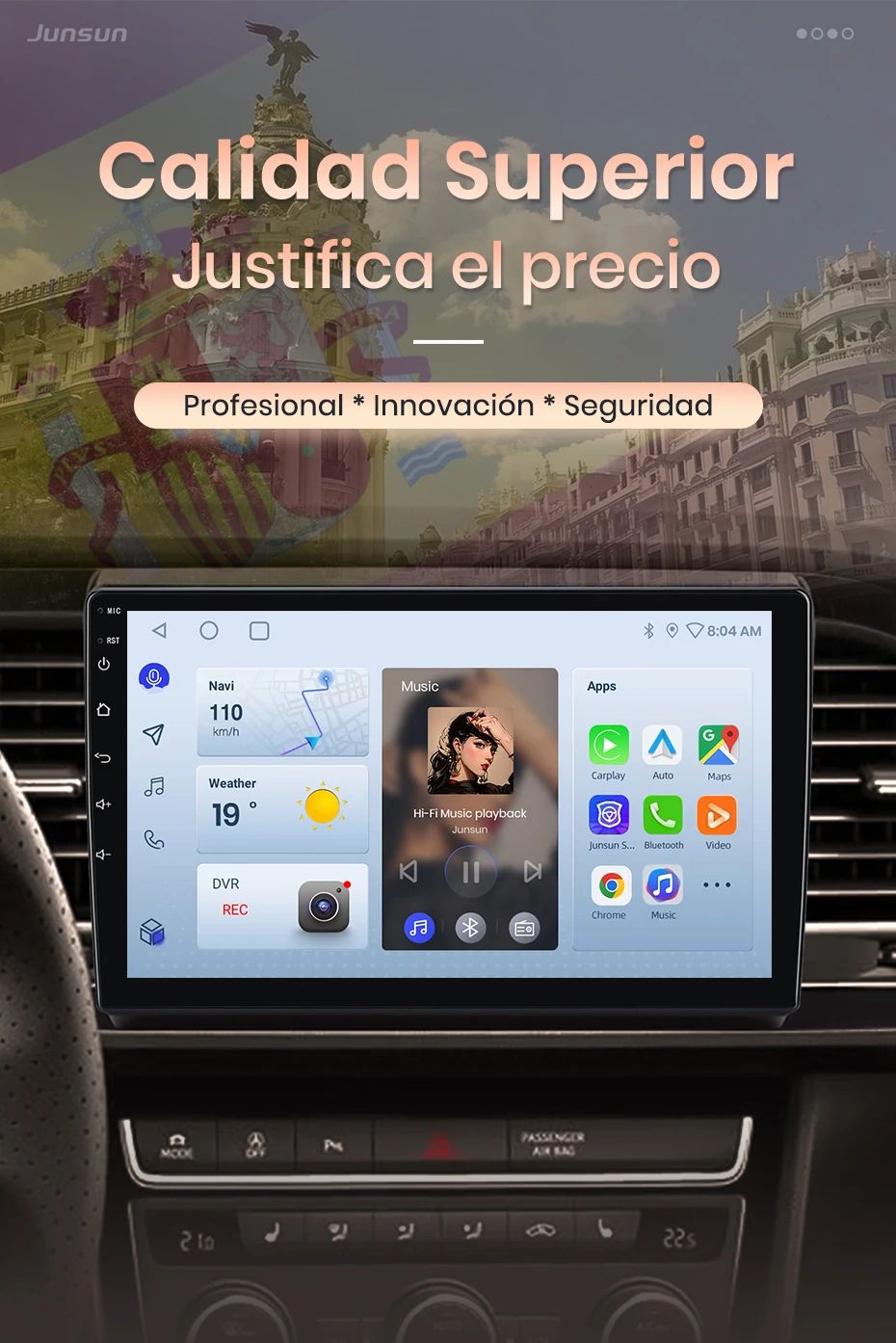 Junsun Autoradio für Seat Leon Mk3 2012 2013-2020, kabelloses CarPlay, Android Auto, intelligente Systeme, IPS/QLED-Touchscreen, 360°-Kamera, DSP, GPS-Navigation, WiFi, DAB+, RDS, FM/RAM, BT, SWC, Plug-and-Play, 2DIN – Detail 1