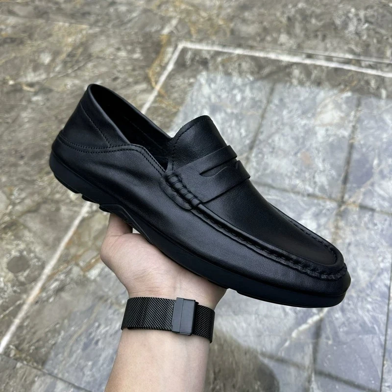 Men Genuine Leather Loafers Slip‑on Soft Sole Daily Driving Casual Footwear Lightweight Business Office Walking Loafers Shoes