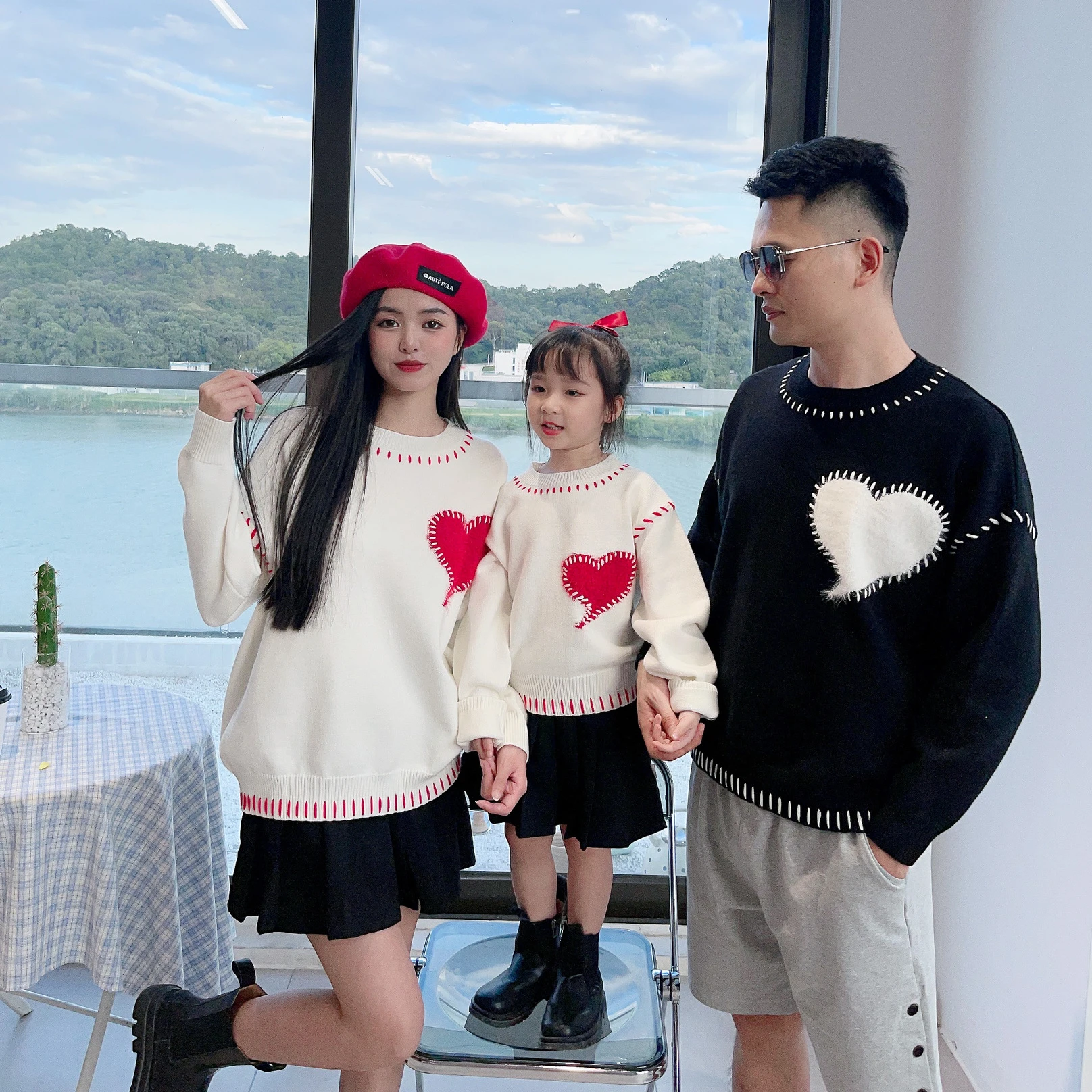 Family Matching Christmas Sweater Daddy Mommy And Me Knit Sweater Fashion Handmade Heart Men Women Girl Boy Knitwear Tops Jumper