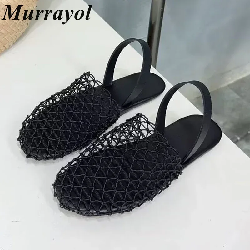 

Closed Toe Weaving Design Flat Heels Sandals Women Mesh Hollow Out Mules Summer Outwear Vacation Sandy Beach Shoes Gladiator