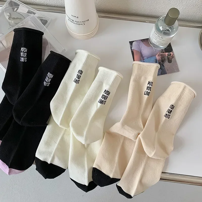 

Letter Colorful Loose No Pilling Socks Knitting Rib Thin Female Socks Women High Tube Streetwear Soft Sock Spring Summer 2023New