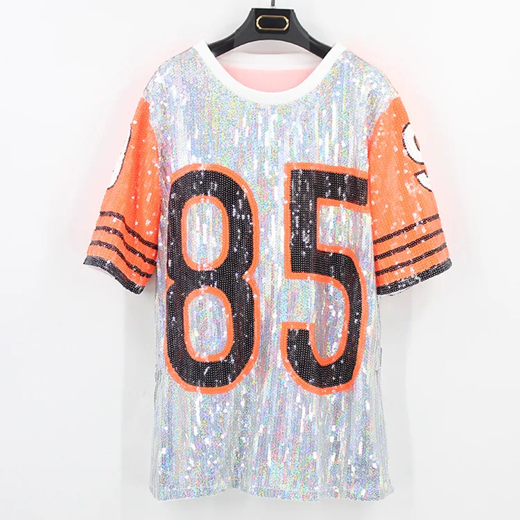 oversized glitter t shirt dress Pink Sequin Baseball T Shirt Dress With Lips Christmas Party Outfit –  Styledup.co.uk main image 1