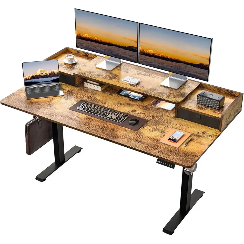 

63 x 30 Inch Electric Standing Desk with 2 Ders, Adjustable Height Widened Stand Up Desk with Storage, Sit to Stand Ergonomic Wo
