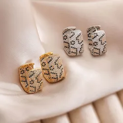 18K Gold Plated Brass Leopard Design Square U-shaped Earrings with AAA Cubic Zirconia Earrings Exaggerated Jewellery 1 Pair