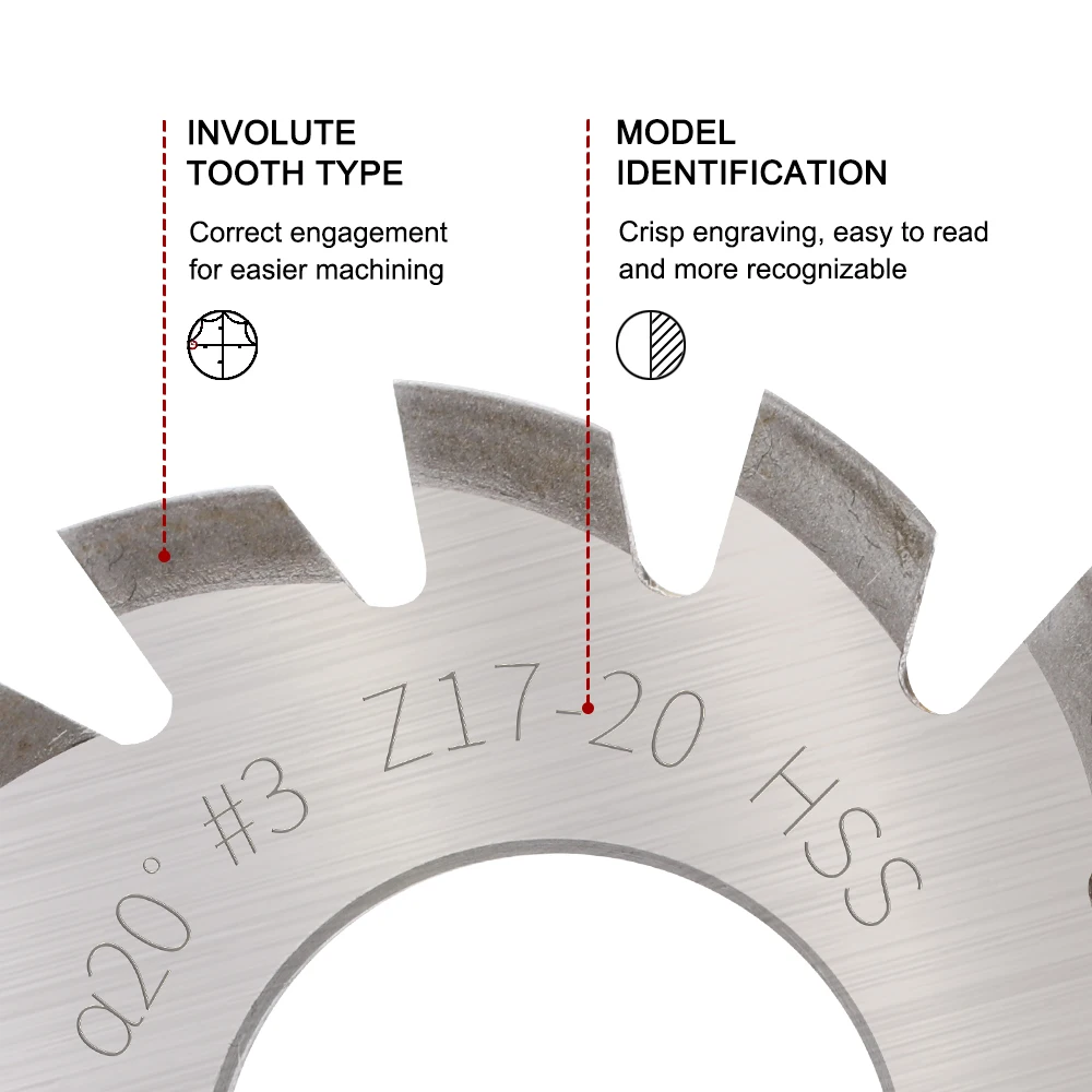 XCAN Milling Cutter HSS Involute Gear Cutter M1 M1.25 M1.5 M1.75 M2 M2.5 M3 M4 Modulus PA20 Degrees NO.1-NO.8 Gear Cutting Tools