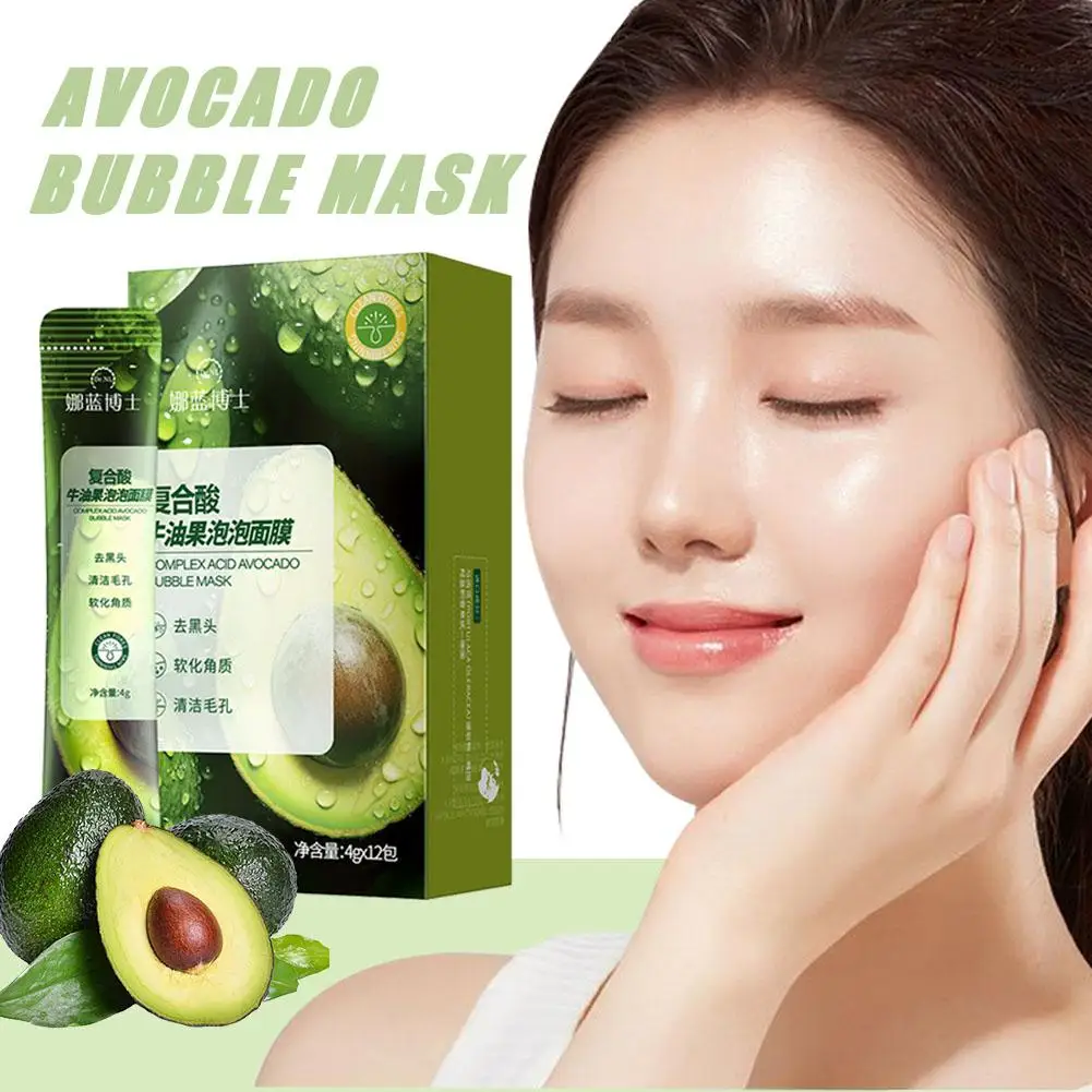 Avocado Foam Facial Mask Complex Acid Avocado Extract Deep Cleaning and Shrinking Pore 12PCS Travel Facial Mask