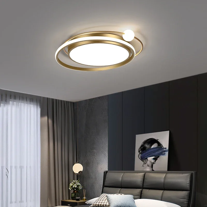 Modern Nordic LED Ceiling Light Round Ring Flush Mount Lamp Stepless Dimming Bedroom Living Room Home Lighting Fixture