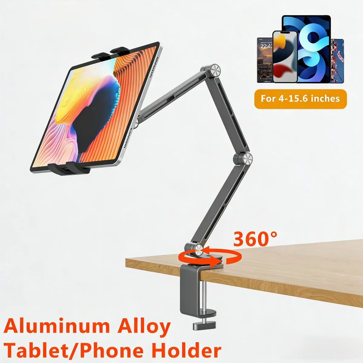 

Aluminum Alloy 360° Rotatable Foldable Adjustable Tablet Phone Stand Desk Clamp Mount Sturdy Holder for iPhone Live Streaming