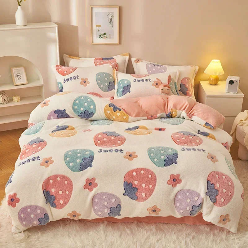 Autumn and Winter Thickened Warm Printing Quilt Cover Single Duvet with Fleece and Snow High Quality New Surface Nordic Bedding