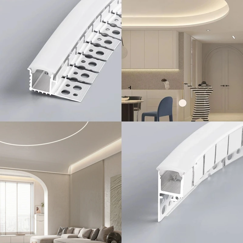 U-Shape Curved LED Aluminum Profile Recessed Bendable Channel Silicone Diffuser Wall Ceiling Drywall Decor Linear Strip Light