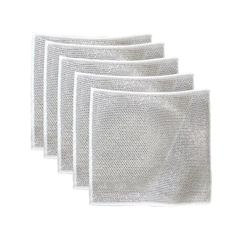 5pcs/10pcs All Purpose Wire Dishwashing Rags Stainless Steel Scrubbers Multifunctional Non Scratch Cleaning Cloths