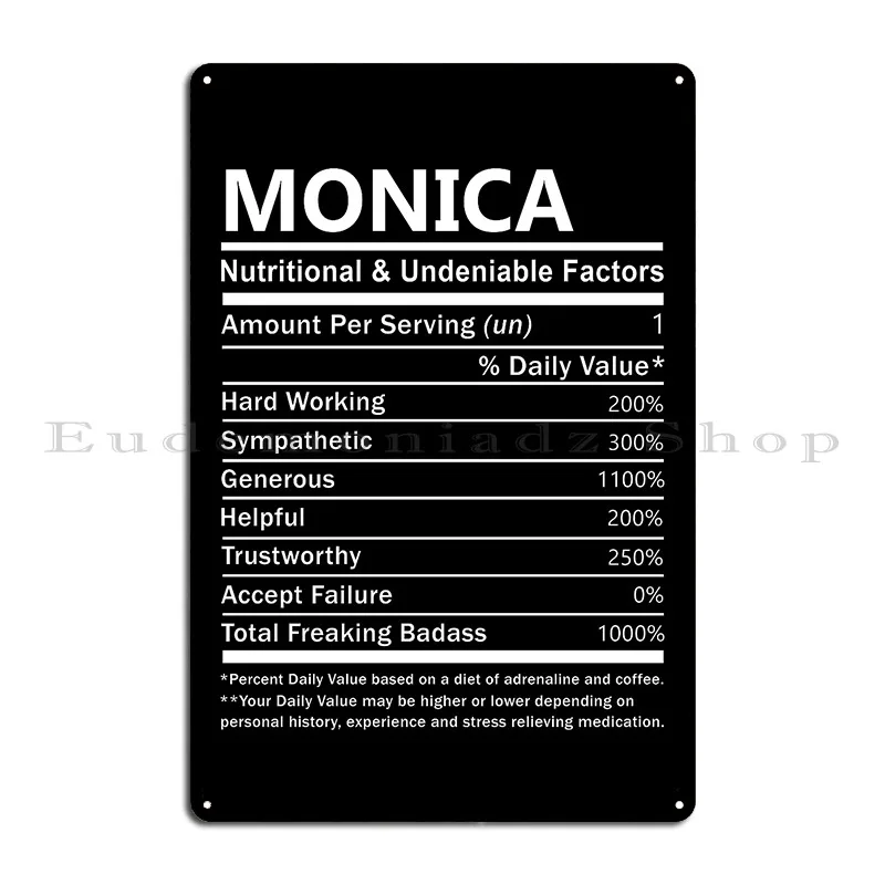 Monica Name Monica Nutritional And Undeniable Factors Metal Sign Printed Club Party Designing Poster Tin Sign Poster