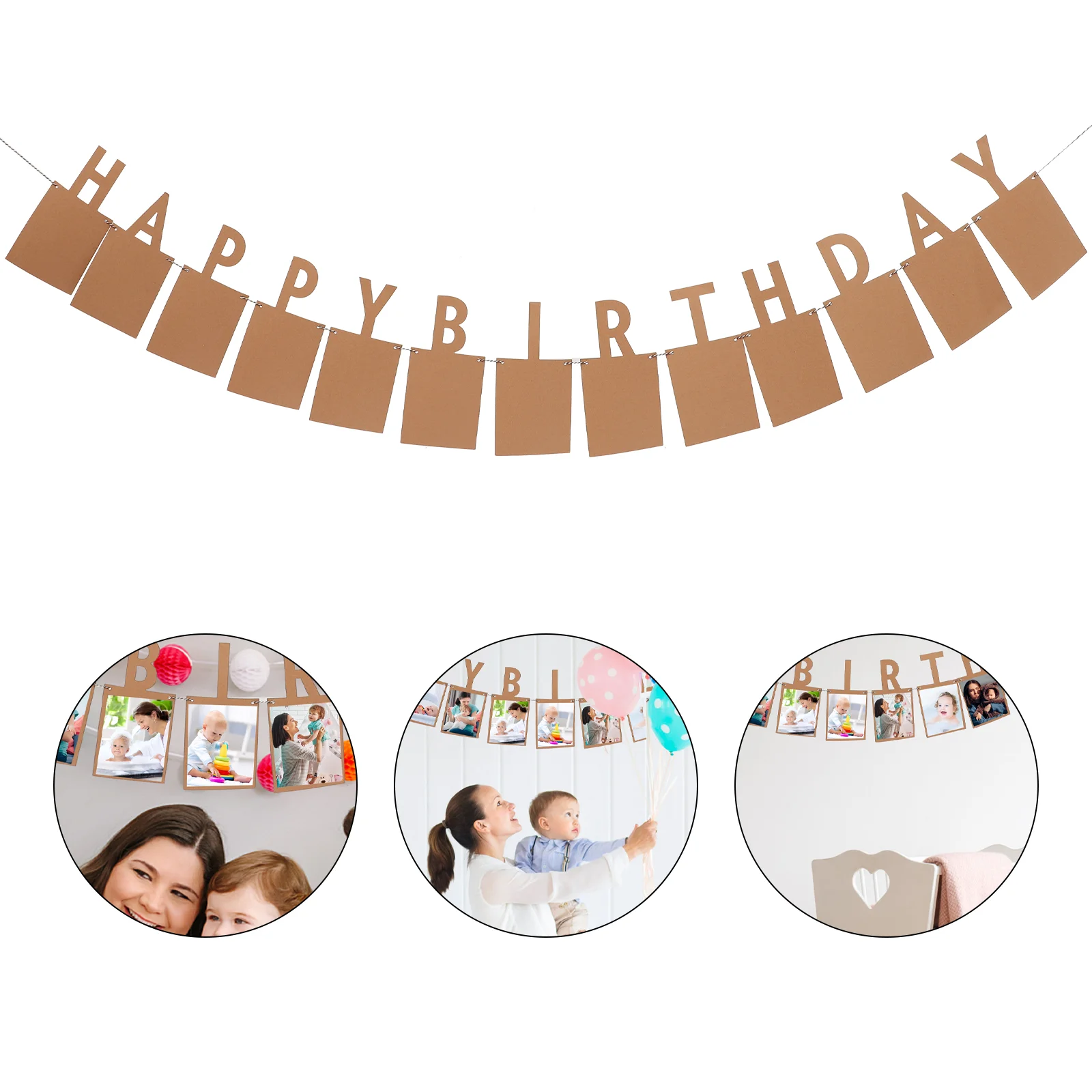 Kraft Paper Banner Happy Birthday Photo Wall Display Festival Decoration Special Theme Party