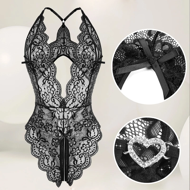 Women Sexy Lace Lingerie Hollow Bra Set Deep V Open Bra Porn Underwear Set Hot Sexy Transparent Bodysuit Dress