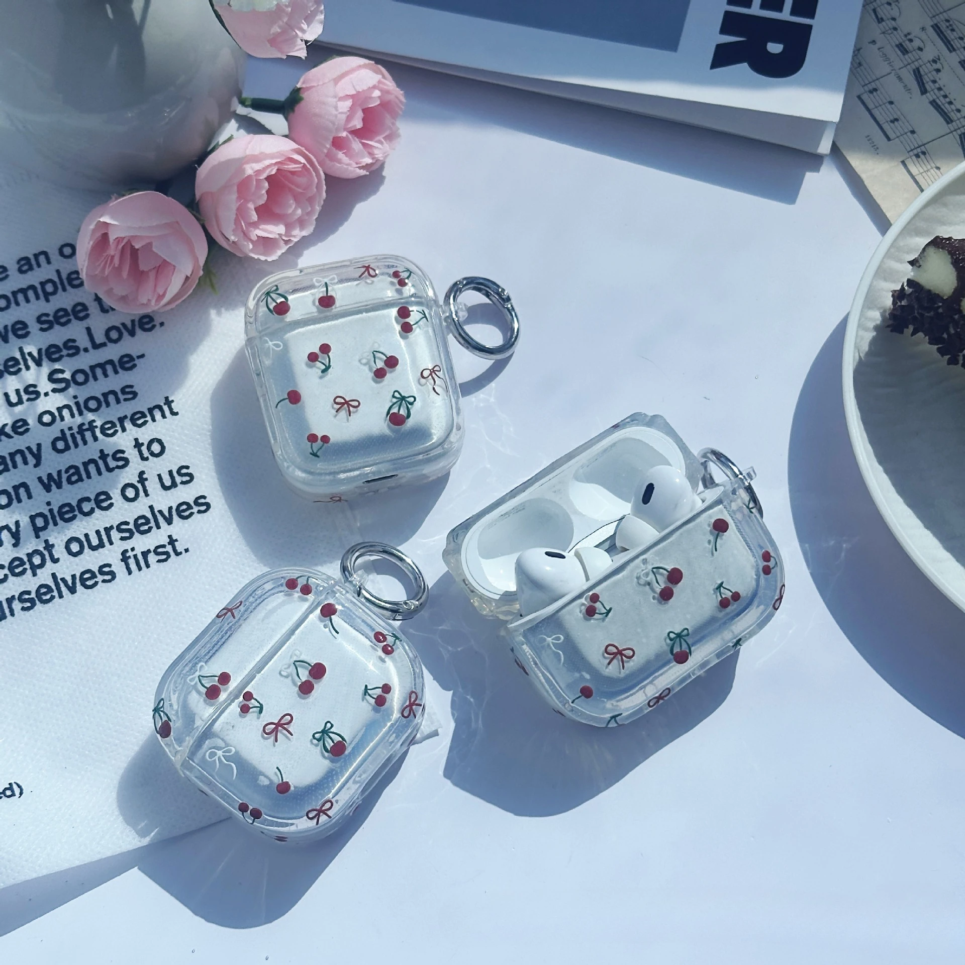 Applicable for AirPods Pro2 Bluetooth headset case Cute bow cherry 2/3/4/generation case
