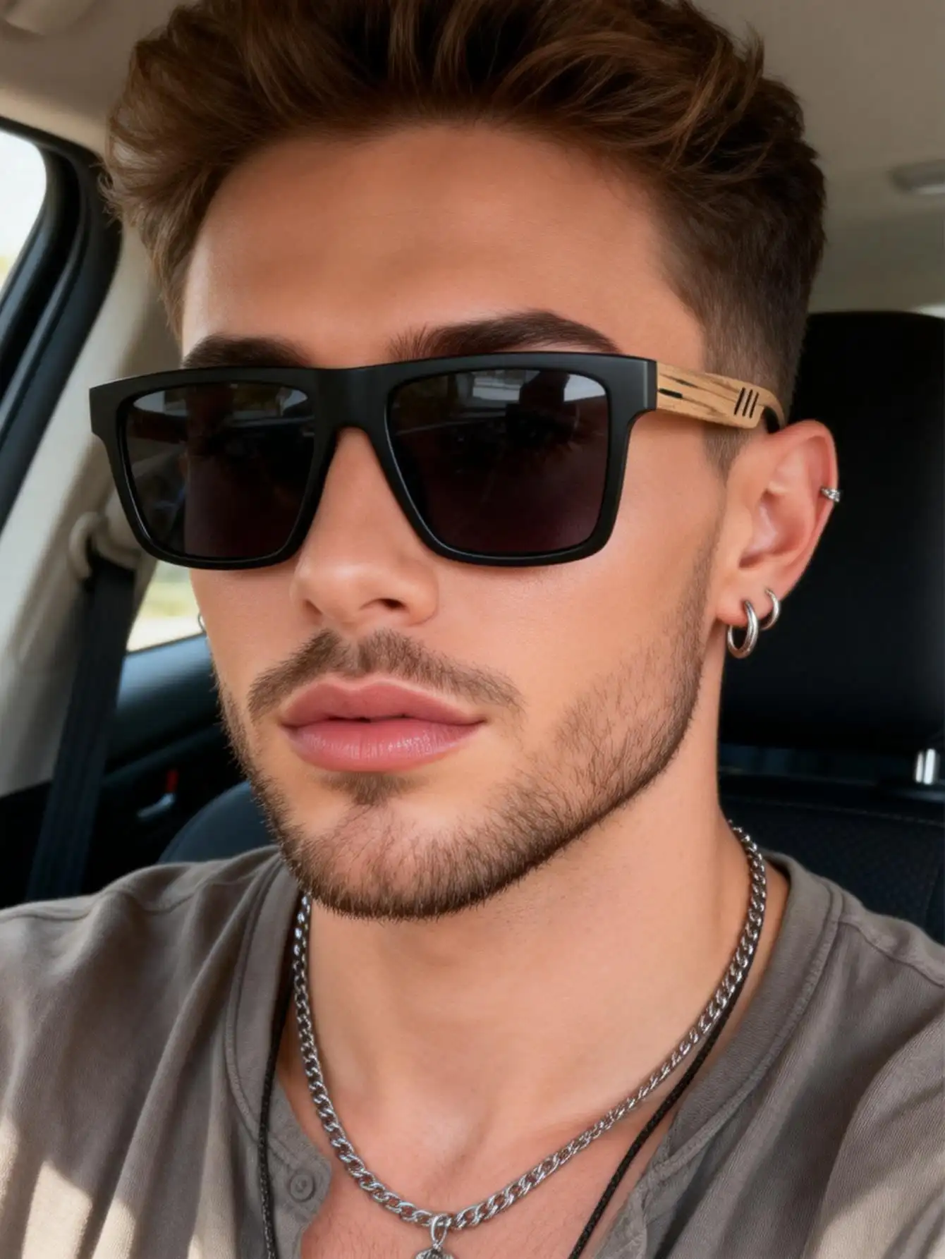 

Солнцезащитные очки унисекс с квадратной оправой и дужками с деревянными вставками, защита от УФ-излучения UV400