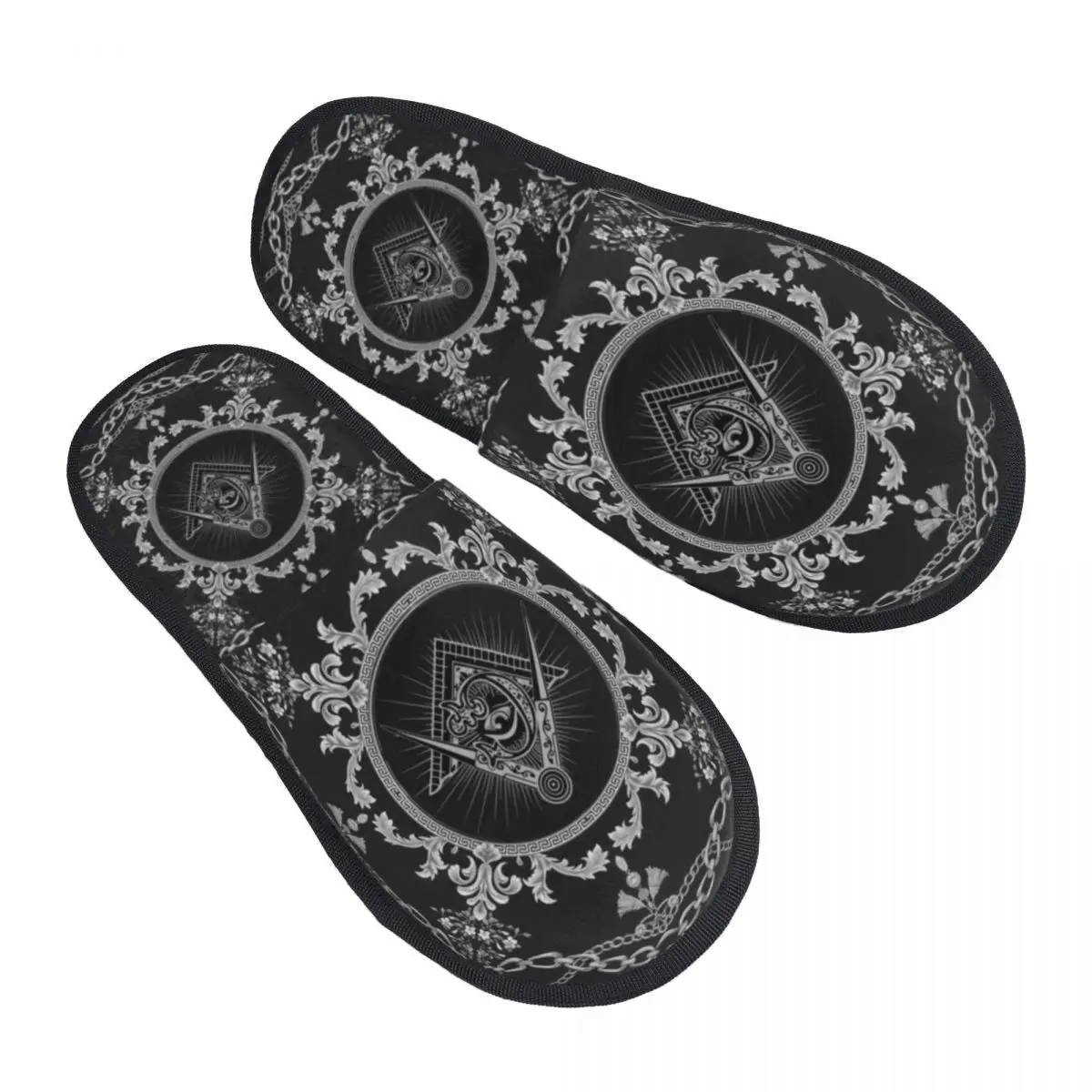 Custom Freemasonry Baroque Art House Slippers Women Comfy Memory Foam Masonic Mason Slip On Hotel Slipper Shoes