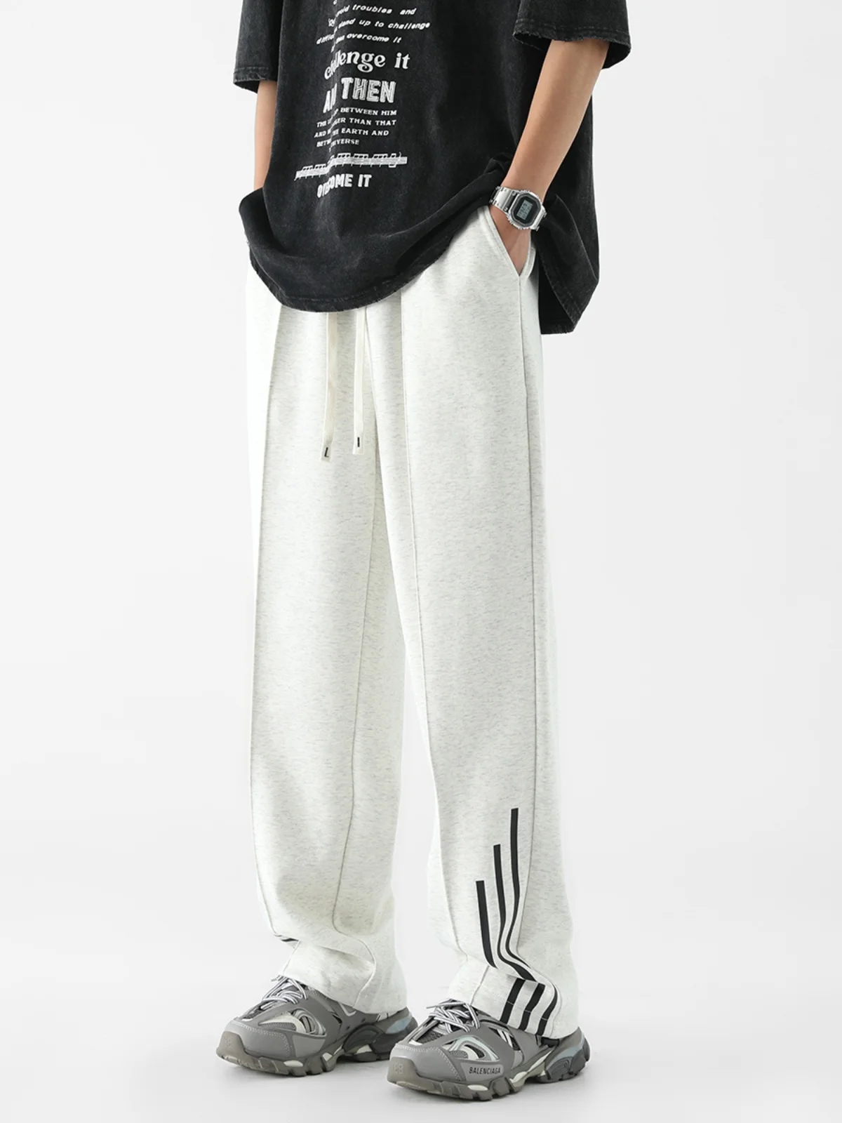 

ay Floral Spor Men's Loose Straight Leg Pants Ice Silk Casual Long Trousers High Street Sle Summer Cool Feeling