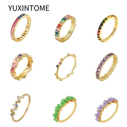 Gold/Silver Plated Zircon Rings Charming Rainbow Crystal Rings For Women Fashion Anniversary Jewelry Gift