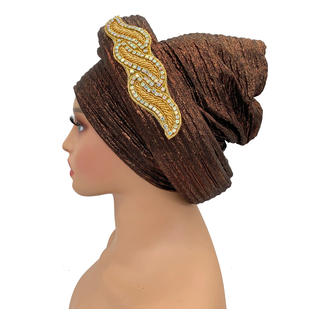 Mode Afrikaanse Tulband Pet Dames Autogele Headtie Dame Hoofd Wraps Nigeria Bruiloft Hoofddeksels Turbante Mujer