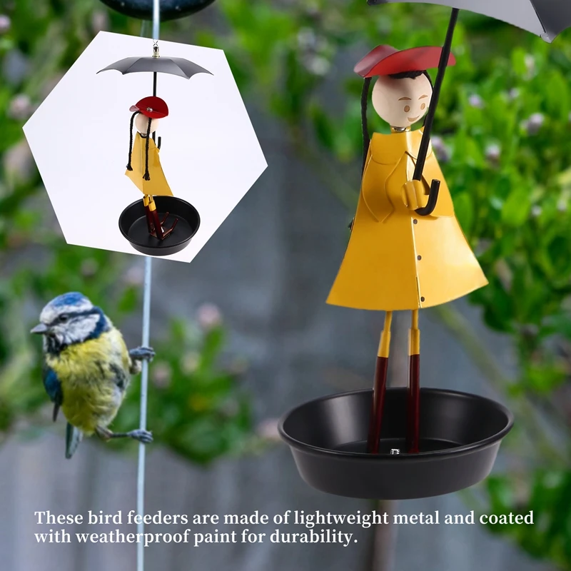 Bird Bath Hanging Bird Feeding Girl With Umbrella Tray Patio Garden Decoration Outdoor Gardening Outdoor Decoration