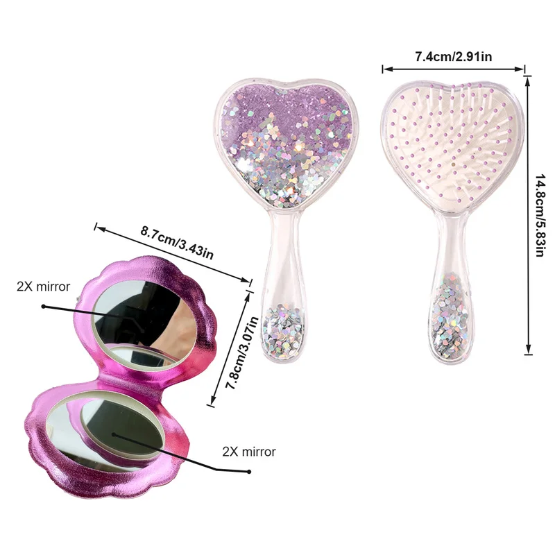 Heart Shape Airbag Hair Brush, Lovely Sequins Massage Comb, Anti‑Tangle Scalp Massager Hair Comb for Girls