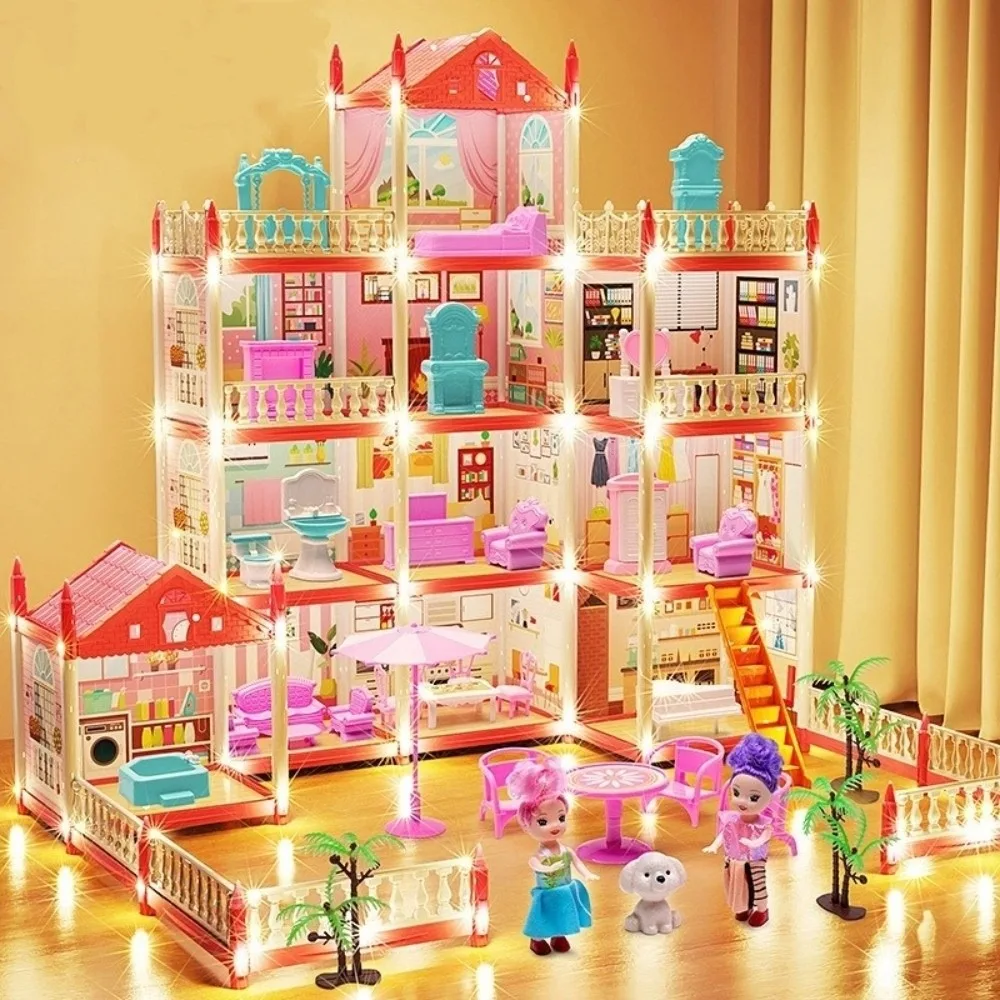 

3D Assembly Dream DollHouse Castle with LED Light Building Big Villas Villa Princess Castle Assembly Toy House Birthday Gifts