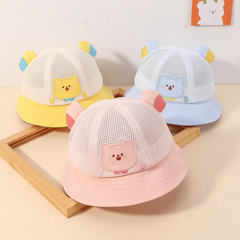 

HOT SALE New Children's Hat Mesh Summer Thin Section Men And Women Baby Fisherman's Hat Cartoon Cute Bear Sunscreen Sun Hat