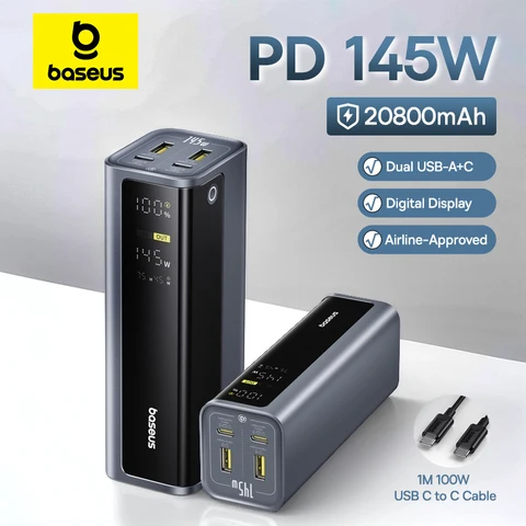 Baseus 145W Power Bank 20800mAh с быстрой зарядкой и цифровым дисплеем — фото товара