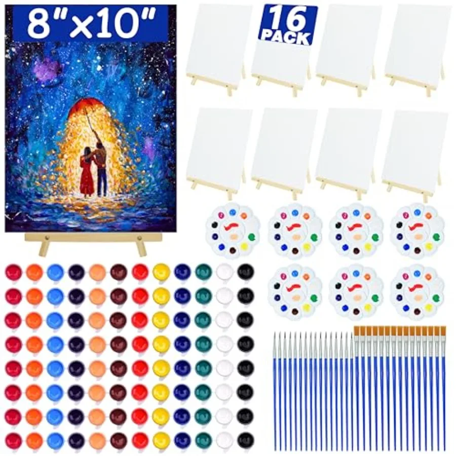 

1 Pack x Inch Canvas and Easel Set Sip and Paint Kit for Adults Art Canvas Bulk with Easels Stands Trays Small Paint Brushes Co