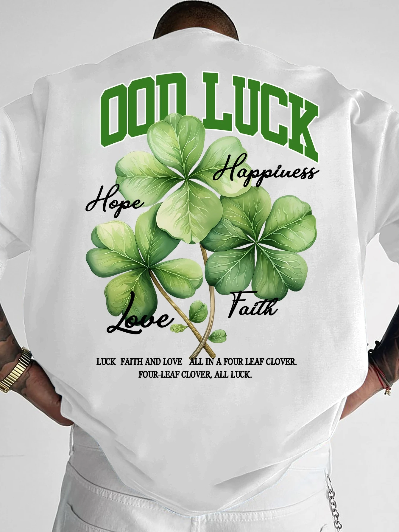 

Men American Street Style Summer New T-shirt with Four-leaf Clover Pattern Loose Casual Fit Suitable Casual Daily Wear Versatile