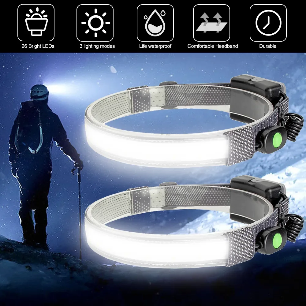 

15W 1000LM COB 20 Led Strip Headlamp Waterproof Head Flashlight 3AA White 3 Mode Warning Strobe Lighting Camping Working Lantern