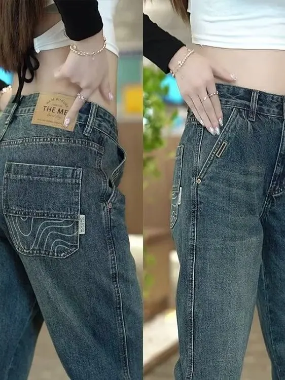 

Мужские прямые джинсы, свободный крой, повседневные длинные брюки в стиле ретро, осень-зима, новые джинсовые брюки в американском стиле Sle