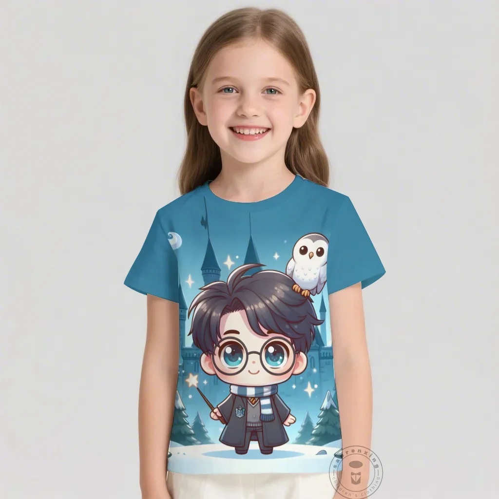 Camisetas de Harry Potter, ropa informal con impresión 3D para niños y niñas, camiseta informal de gran tamaño con cuello redondo, camisetas Harajuku para niños, camisetas, ropa