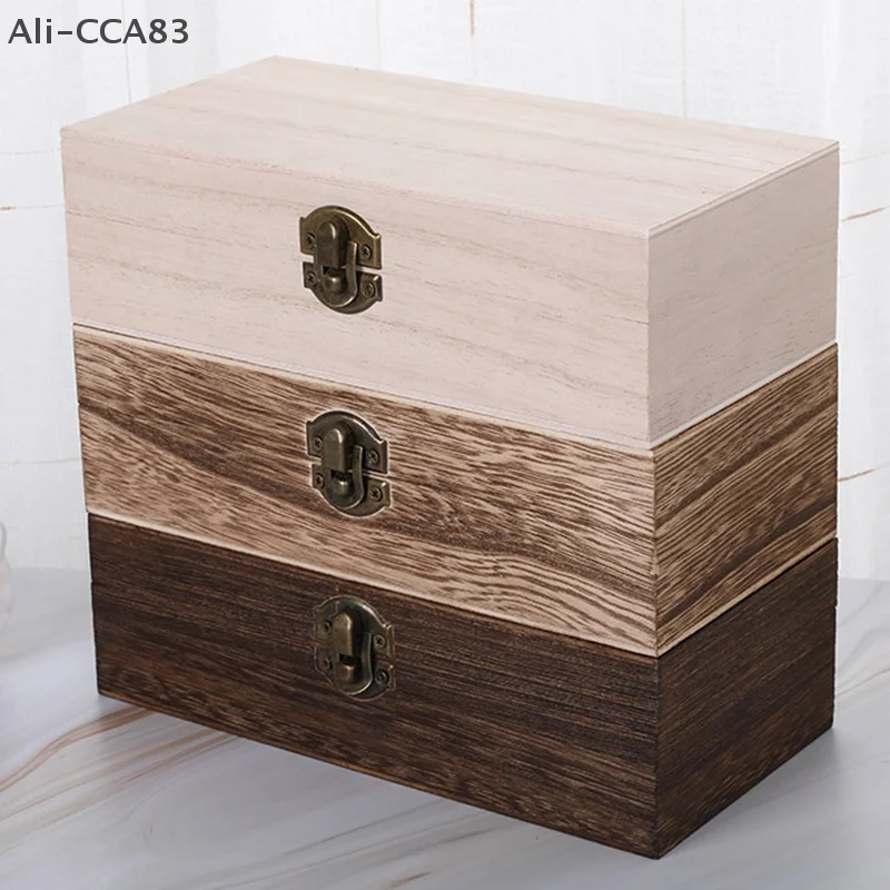 

Retro Rectangular Wooden Storage Box Clamshell Desktop Organizer Jewelry Gift Box For Home Decoration