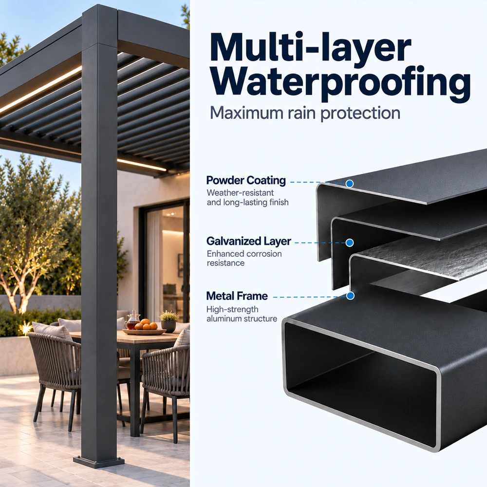Modern Motorized Aluminum Pergola with Adjustable Louvered Roof Smart Control Outdoor Garden Patio Shade Structure