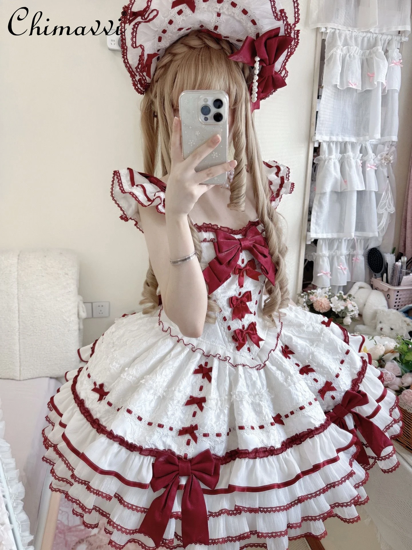 

Red and White Ballet Style Elegant Gorgeous Lolita Dress 2025 New Sweet Girl Fairy Lolita Birthday Party Short Princess Dress