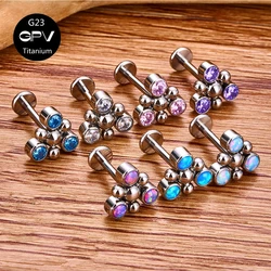Luxury Earrings G23 Titanium Piercing Jewelry Set With 3 Zircon And Opal Women's Fashion Ear Cartilage Nails