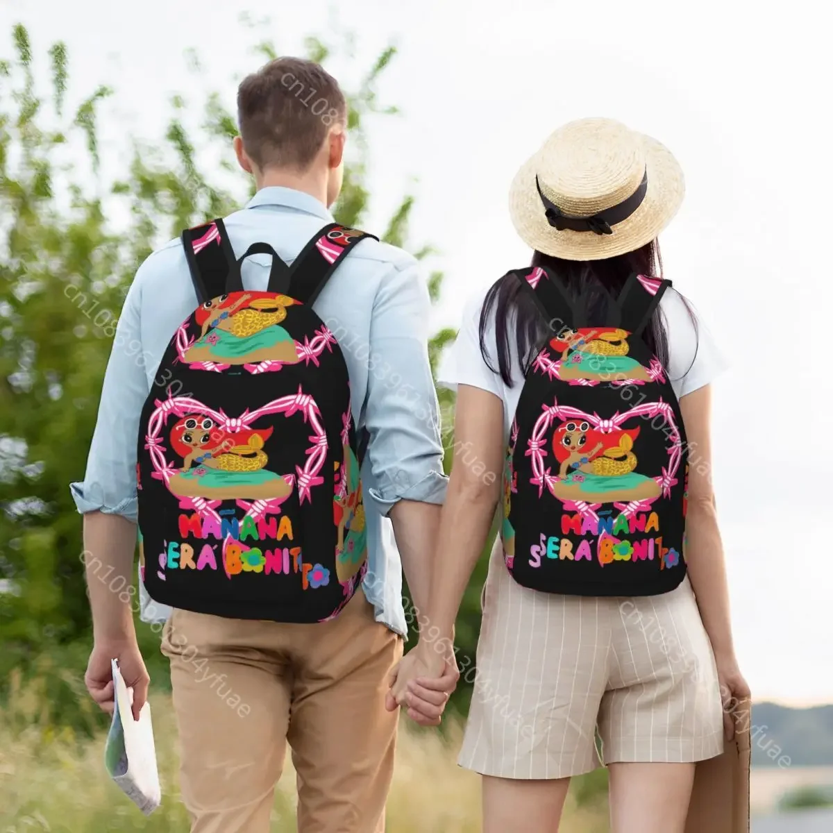 Karol G Sirenita Backpack Girl 2023 Heart Cartoon Print Backpacks Polyester Casual School Bags Cycling Custom Rucksack