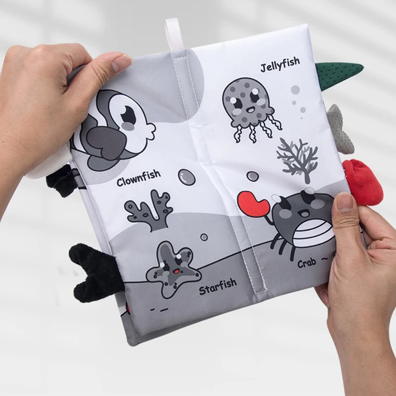 Baby Cute Animal 3D Tail Cloth Book Baby Press Bb Apparatus Black and White Cloth Book Puzzle Enlightenment Teaching Aids Gift