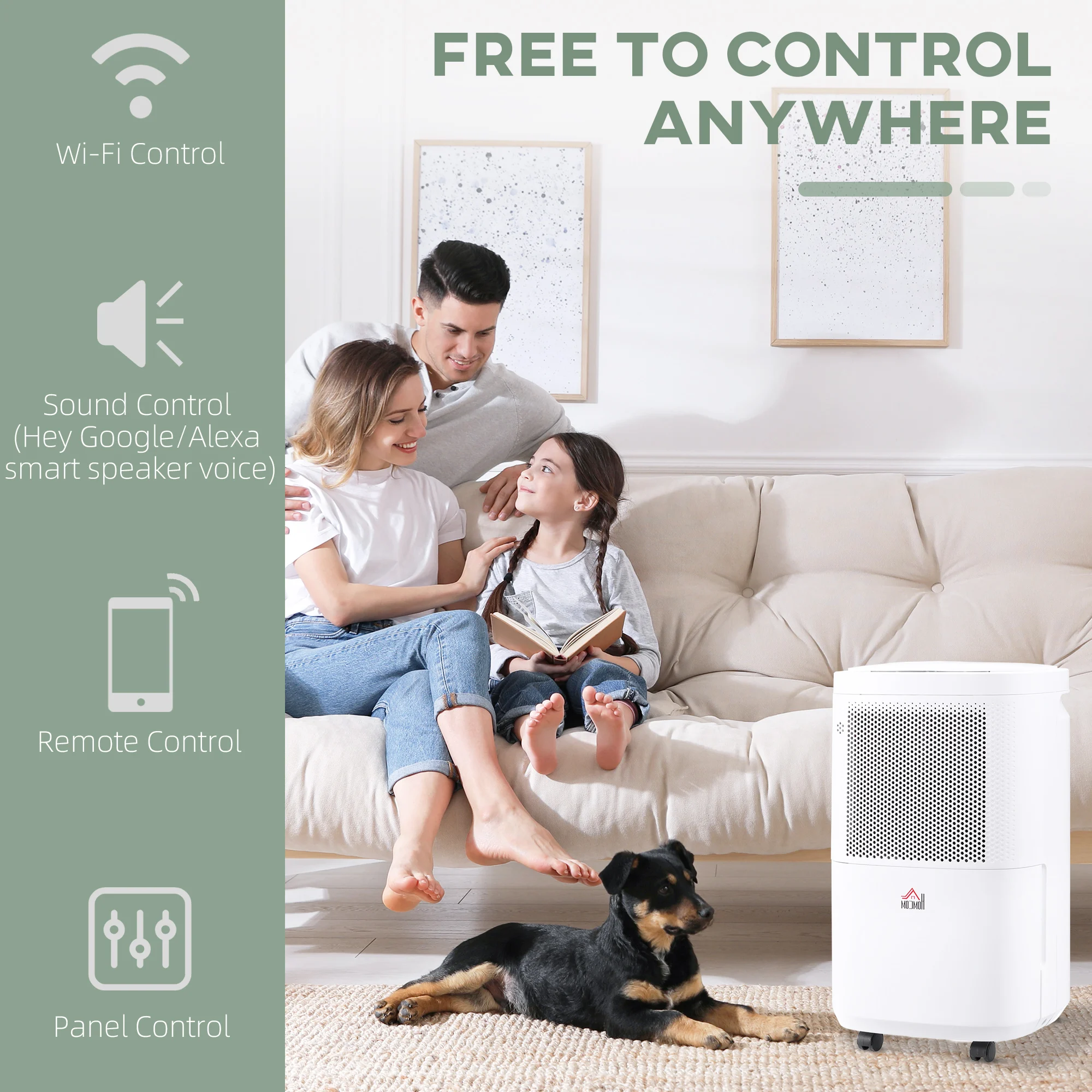 HOMCOM 10L/Day 2.2L WiFi Smart Dehumidifier, Portable Quiet Air Dehumidifier