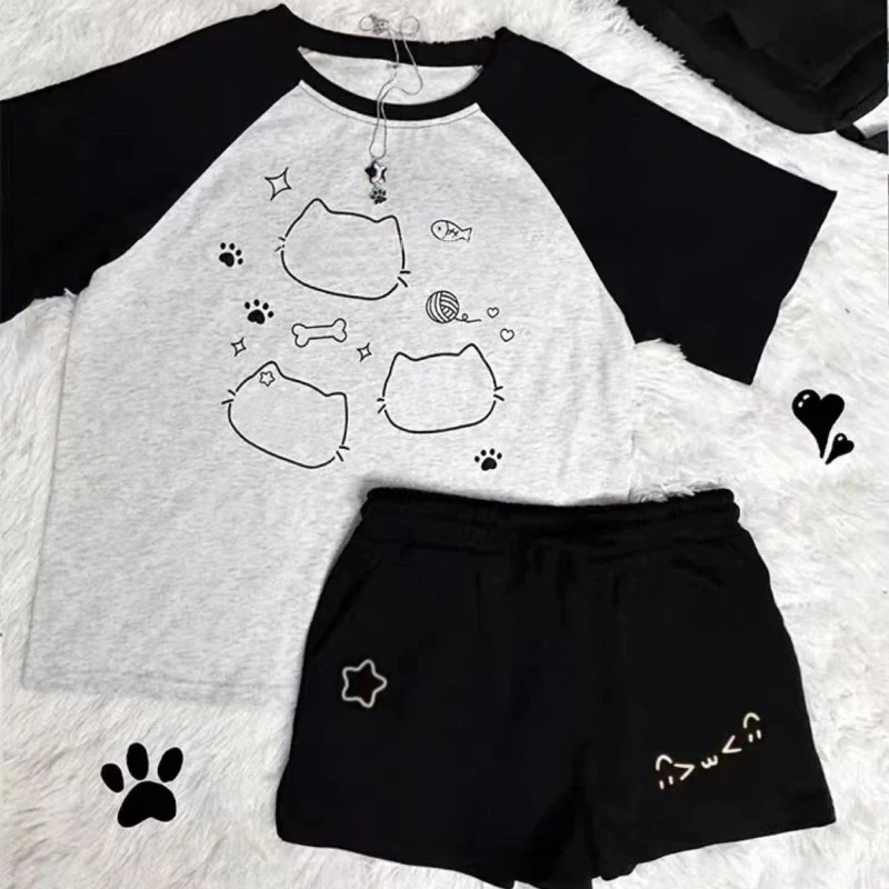 المرأة طباعة لطيف القطن السراويل Pantalones Kawaii فضفاض عادية Cutecore قيعان موضة مرونة الخصر الصيف واسعة الساق سراويل قصيرة