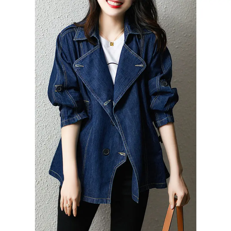 

Trench Coat Waterproof Women'S Clothing Conventional Colorful Artistic High-Grade Cotton-Blended Sensibility Blocking Wearable