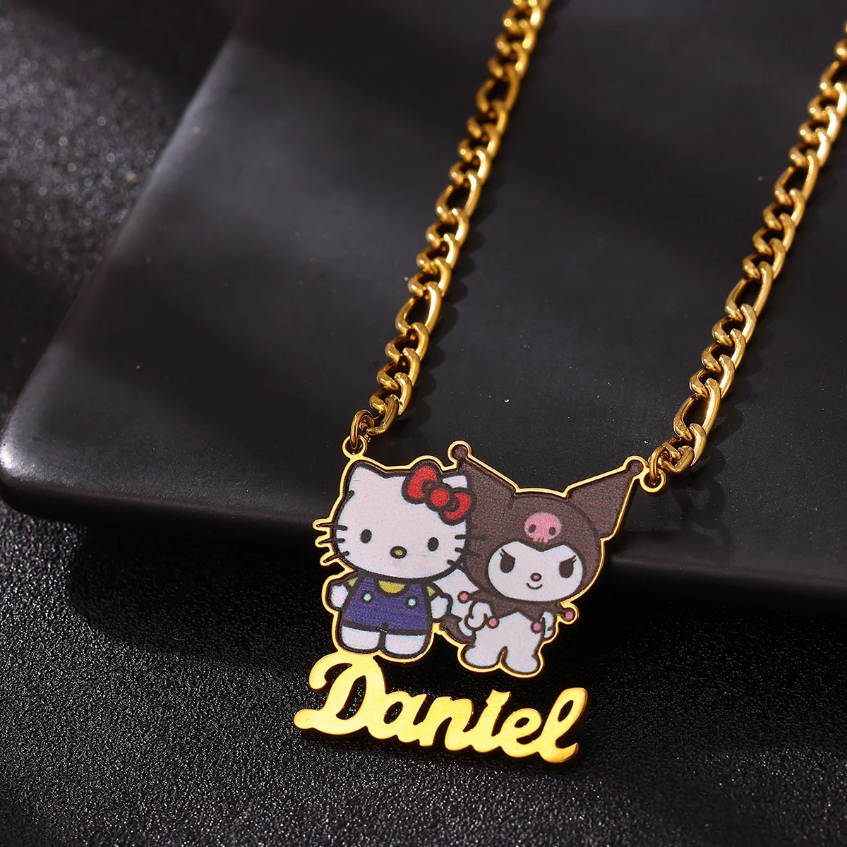 

Custom Name Hello Kitty Kuromi Necklace Stainless Steel Cute Cartoon UV Color Printing Necklace Sanrio Jewelry Women Child Gifts