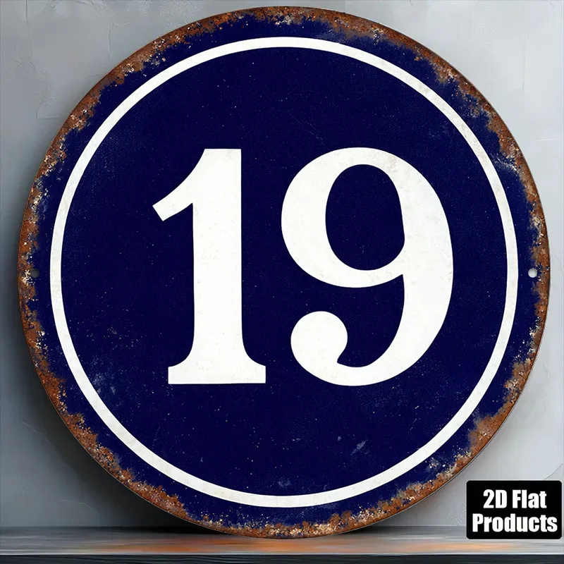 Art mural rond en aluminium vintage 2D, 8x8 pouces, étanche, numéro 19, pour la décoration de bar, café, restaurant