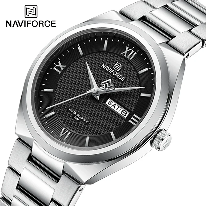 NAVIFORCE 8030 Simple Fashion Men's Watches Quartz Calendar Display Sports Waterproof Man Wristwatch Satainless Steel