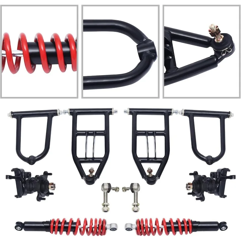 340mm Front Suspension Swingarm Kit Upper/Lower Suspension Shock Swing Arm Assembly with Steering Strut Knuckle&Wheel Hub