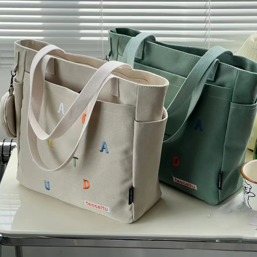 Women Casual Large Capactiy Shoulder Bag Handbag High Quality Exquisite GIrl‘s School Bags Tote Bag With Zipper Shopping Bag