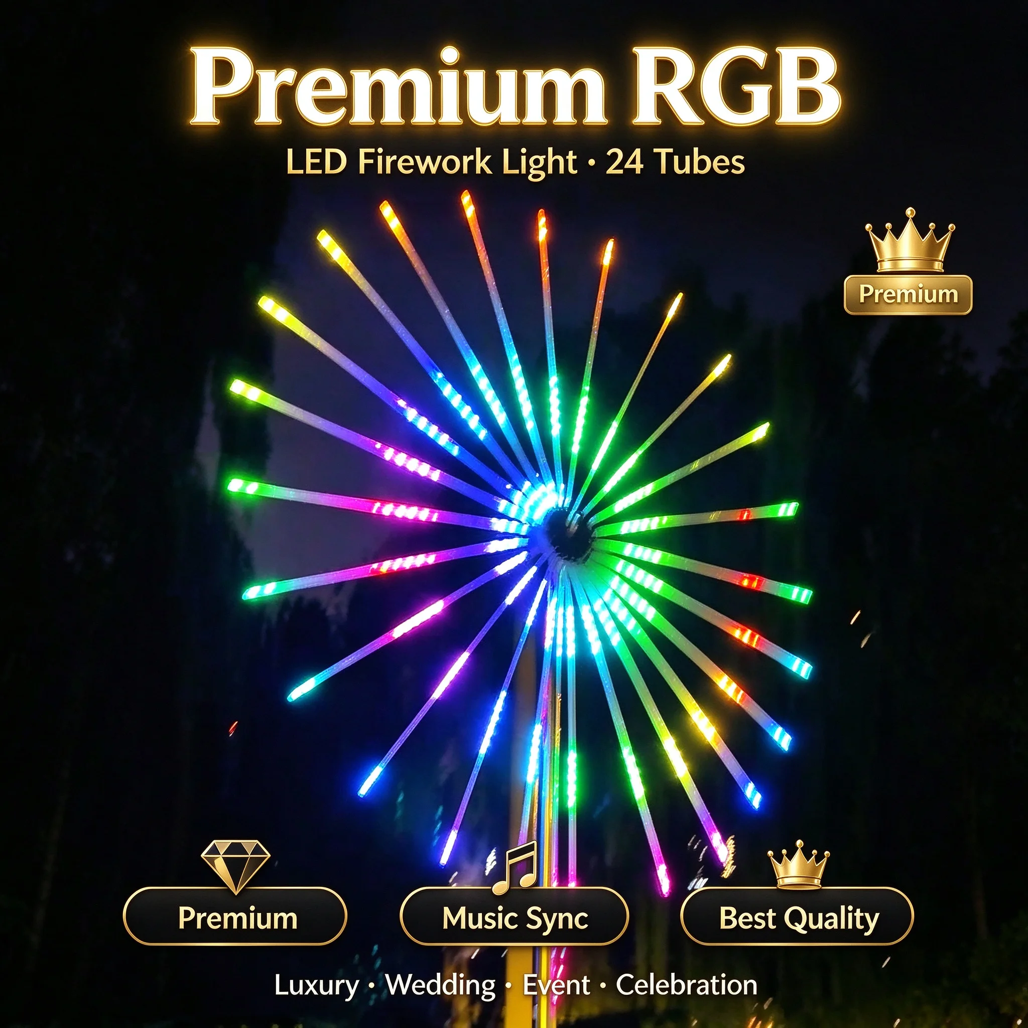 Firework Lights for Luau Tiki Party, Sound Activated RGB, Waterproof, APP Bluetooth, Tropical Decor