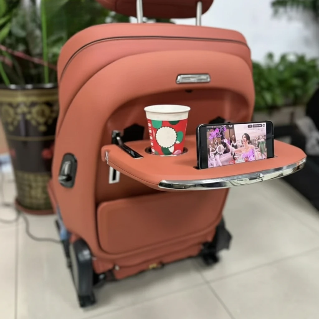 Luxury Car Seat Backrest Folding Table with Wireless Charger Ambient Light Cup Holder and Storage